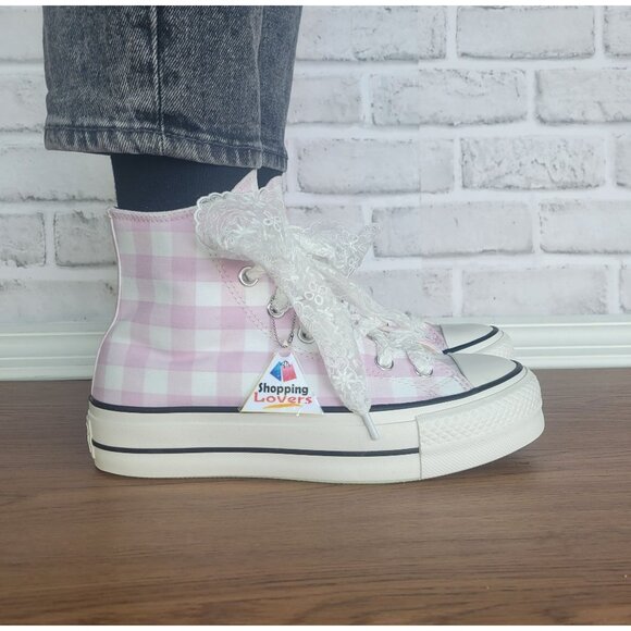 ⭐Converse Chuck Taylor Lift Platform Gingham 8 Women Shoes Sneakers Pink A13663C - Picture 3 of 13